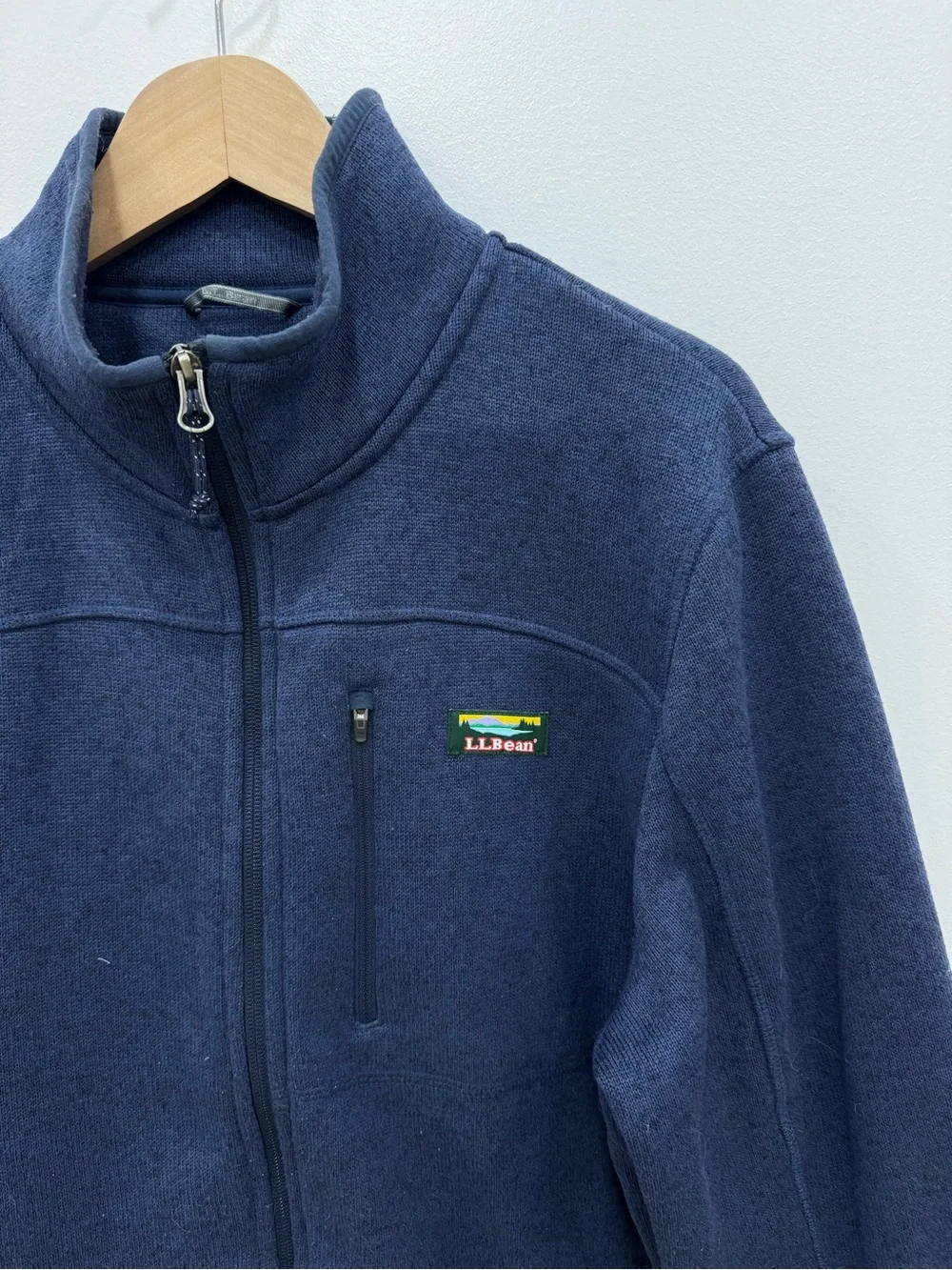 L.L. Bean Sweater Fleece Full Zip Jacket Navy Blue warm cozy classic style Lg